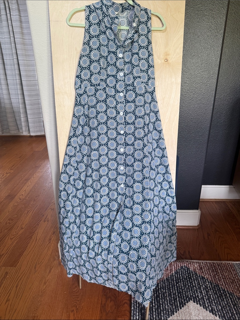 Blue Geometric Print Sleeveless Maxi dress